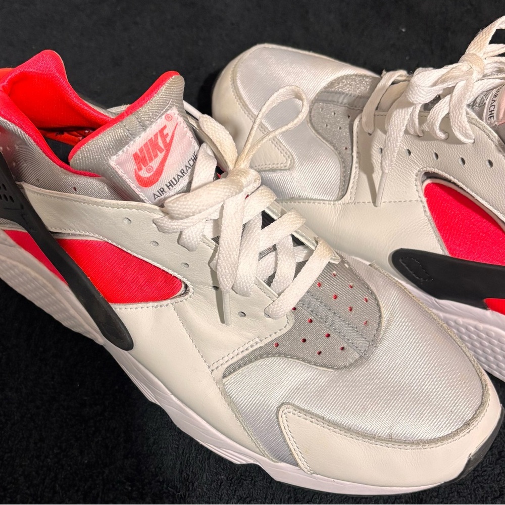 Nike Air Huarache White and Hot Red Sneakers